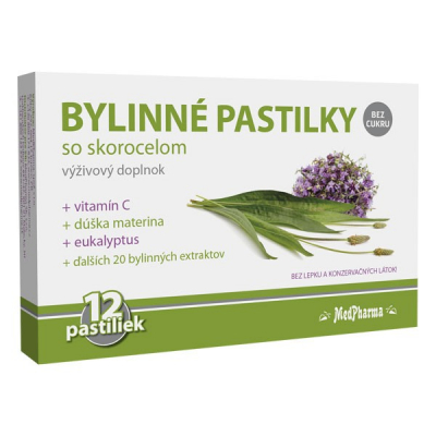 Bylinné pastilky so skorocelom bez cukru, 12 ks