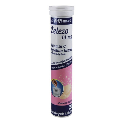 Železo 14 mg + Kyselina listová + Vitamín C,  20 šumivých tabliet