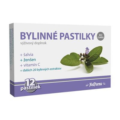 Bylinné pastilky bez cukru, šalvia, ženšen, 12 ks