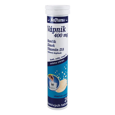 Vápnik 400 mg + Mg + Zn + Vitamín D3, 20 šumivých tabliet