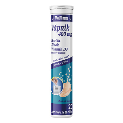 Vápnik 400 mg + Mg + Zn + Vitamín D3, 20 šumivých tabliet