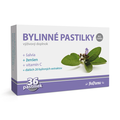 Bylinné pastilky bez cukru, šalvia, ženšen, 36 ks